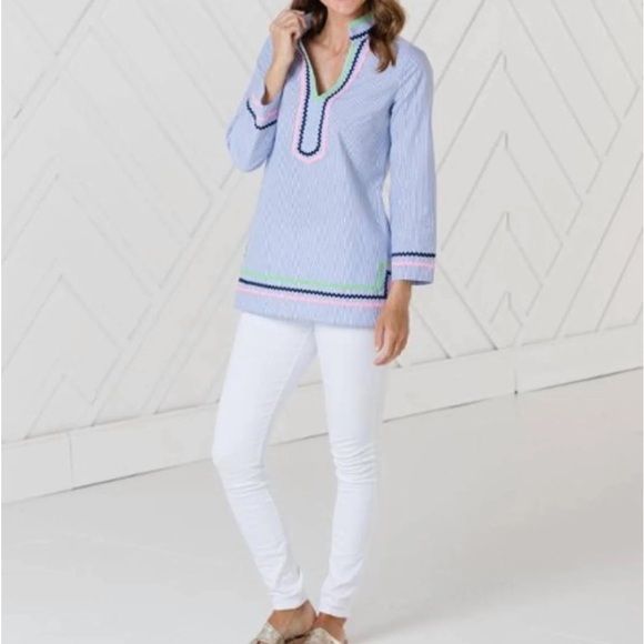 Sail to Sable Tops - Sail to Sable Seersucker Tunic Top, M